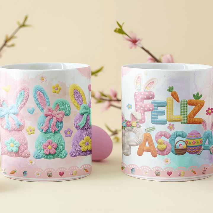 8 Artes para Caneca Feliz Páscoa Coelhinho Arquivo em Png  6