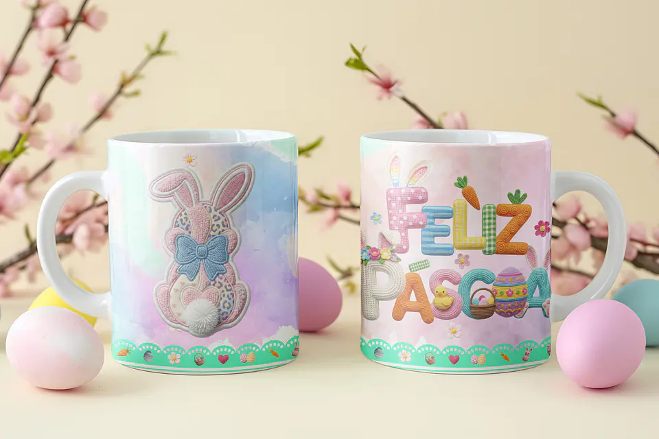 8 Artes para Caneca Feliz Páscoa Coelhinho Arquivo em Png  7