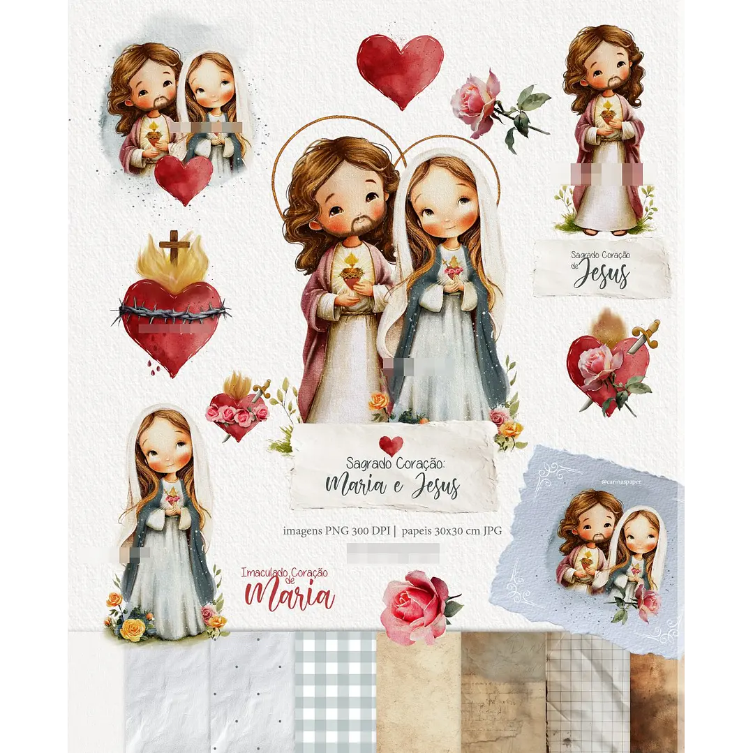 Kit Digital Sagrado Coração de Maria e Jesus Arquivos em Png 1