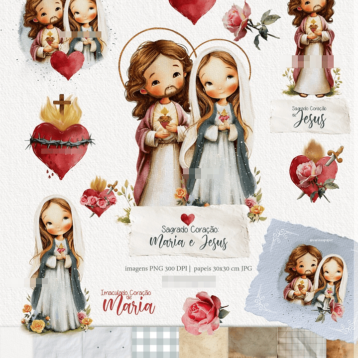 Kit Digital Sagrado Coração de Maria e Jesus Arquivos em Png 1