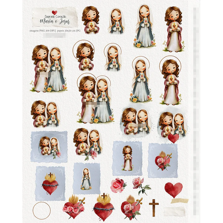Kit Digital Sagrado Coração de Maria e Jesus Arquivos em Png 3