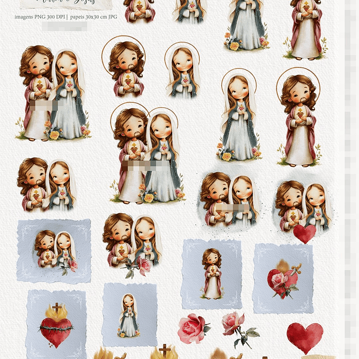 Kit Digital Sagrado Coração de Maria e Jesus Arquivos em Png 3