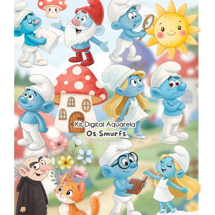 Kit Digital Os Smurfs Aquarela Arquivos em Png  1