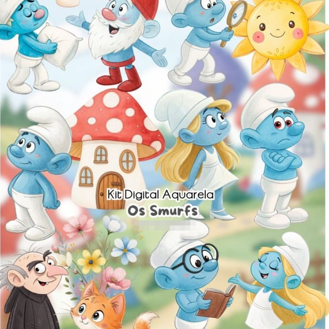 Kit Digital Os Smurfs Aquarela Arquivos em Png  1