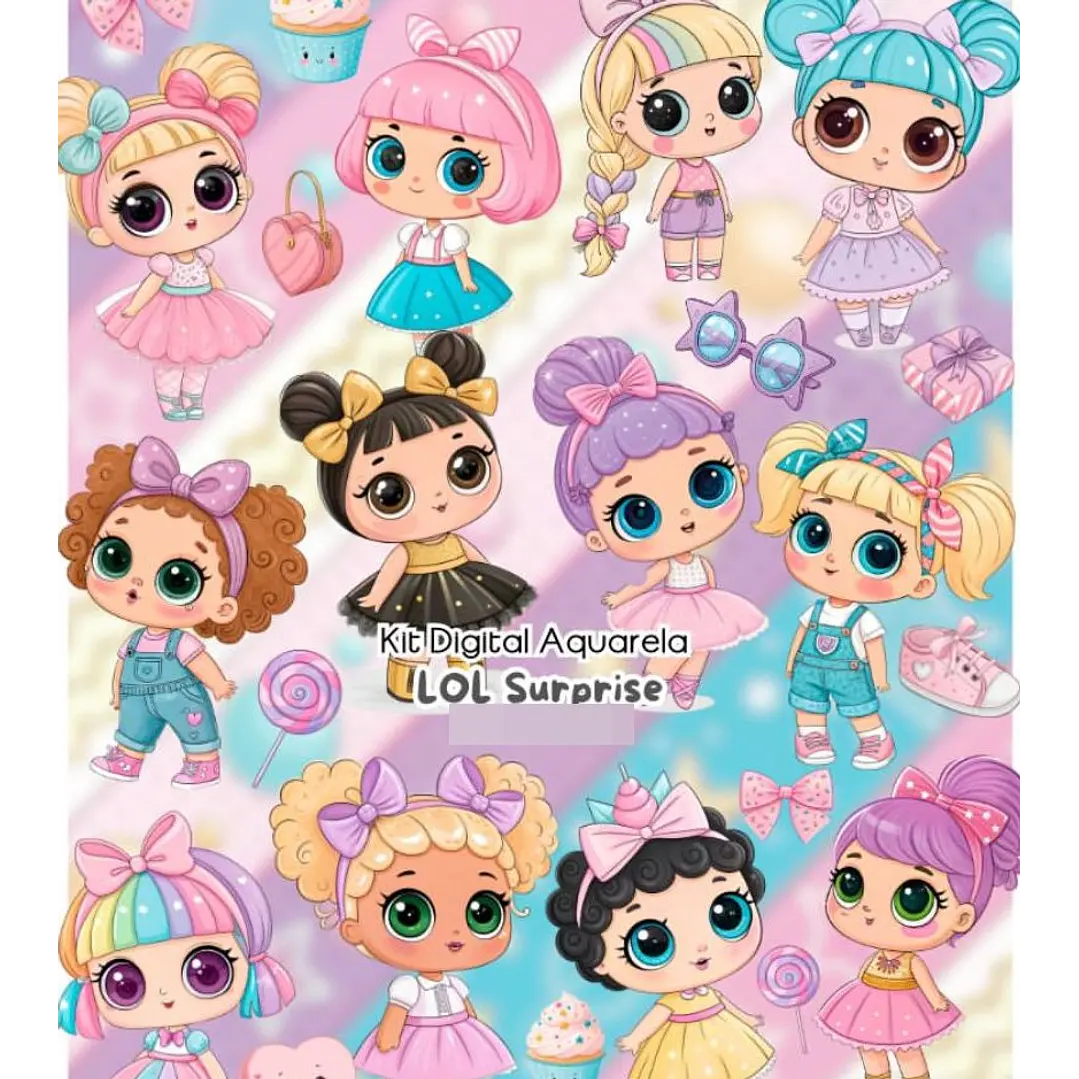 Kit Digital Lol Surprise Aquarela Arquivos em Png 1