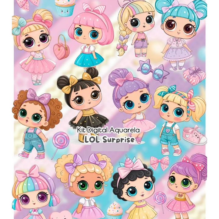 Kit Digital Lol Surprise Aquarela Arquivos em Png 1
