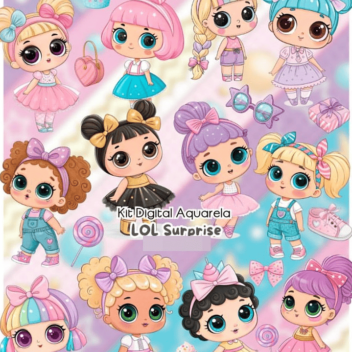 Kit Digital Lol Surprise Aquarela Arquivos em Png 1