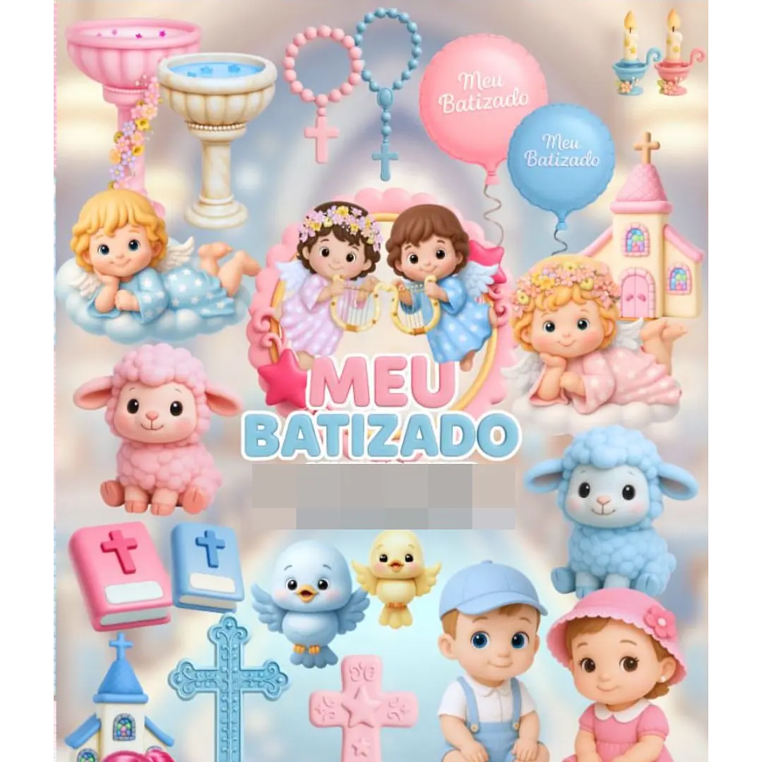 Kit Digital Batizado Rosa e Azul 3D Arquivos em Png 1
