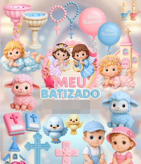 Kit Digital Batizado Rosa e Azul 3D Arquivos em Png