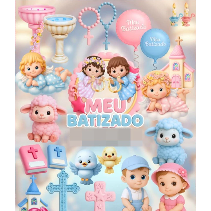 Kit Digital Batizado Rosa e Azul 3D Arquivos em Png 1