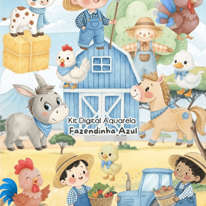 Kit Digital Fazendinha Aquarela Arquivos em Png 1