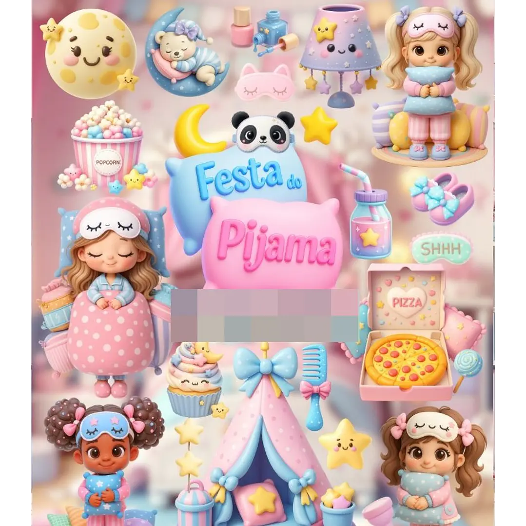 Kit Digital Festa Do Pijama 3D Arquivos em Png 1