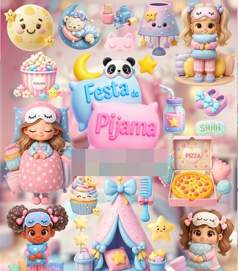 Kit Digital Festa Do Pijama 3D Arquivos em Png