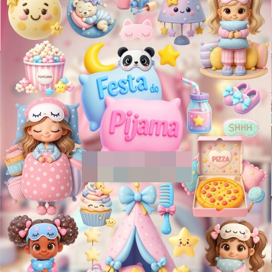 Kit Digital Festa Do Pijama 3D Arquivos em Png 1