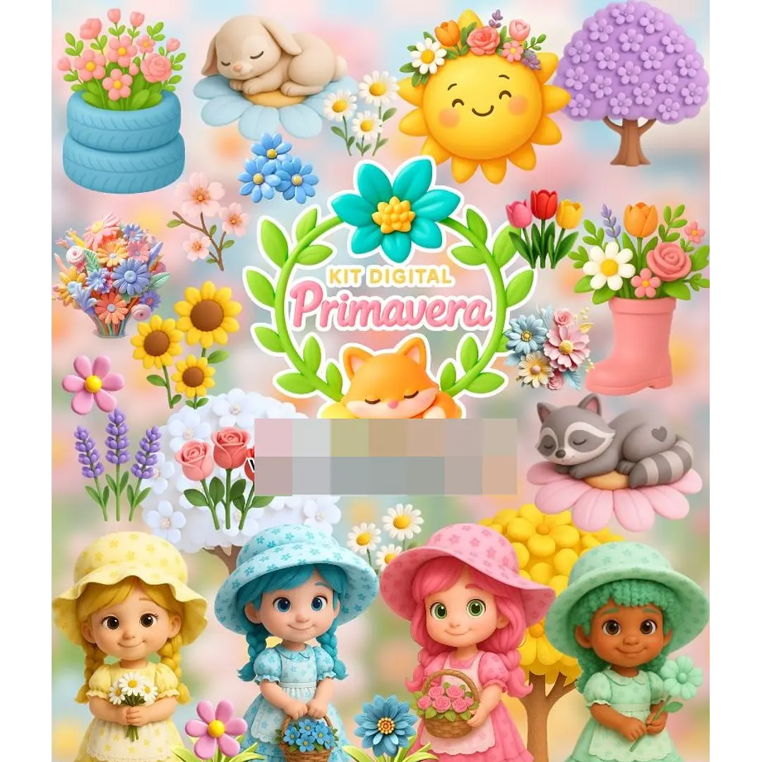 Kit Digital Primavera Floral 3D Arquivos em Png 1