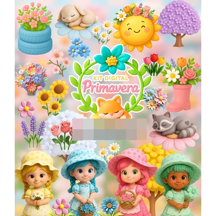 Kit Digital Primavera Floral 3D Arquivos em Png 1