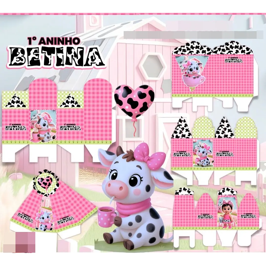 Kit Digital Festa Vaquinha Rosa 3D Arquivos em Png 1