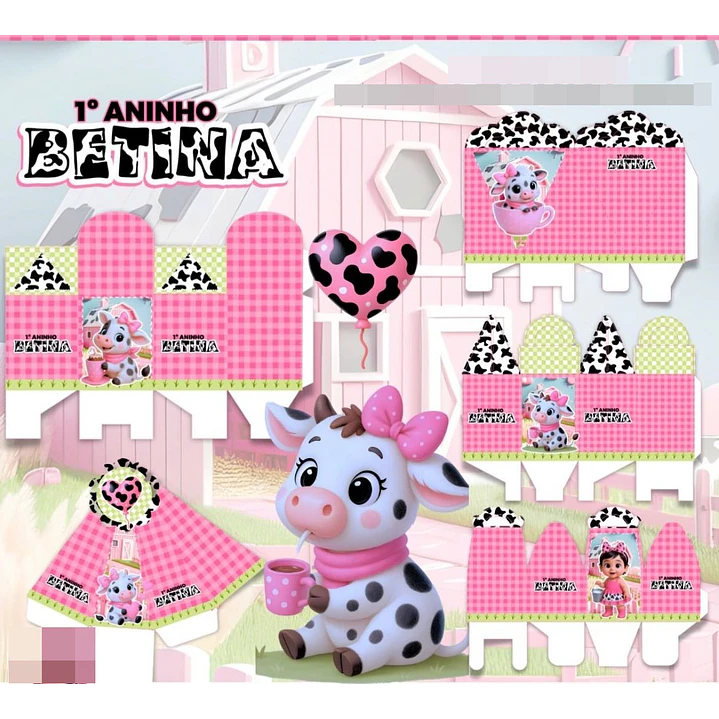 Kit Digital Festa Vaquinha Rosa 3D Arquivos em Png 1