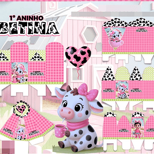 Kit Digital Festa Vaquinha Rosa 3D Arquivos em Png