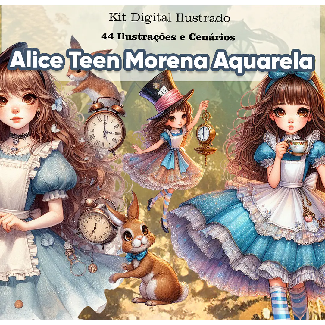 Kit Digital Alice no Pais das Maravilhas Morena Arquivos em Png  1