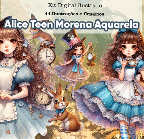 Kit Digital Alice no Pais das Maravilhas Morena Arquivos em Png 