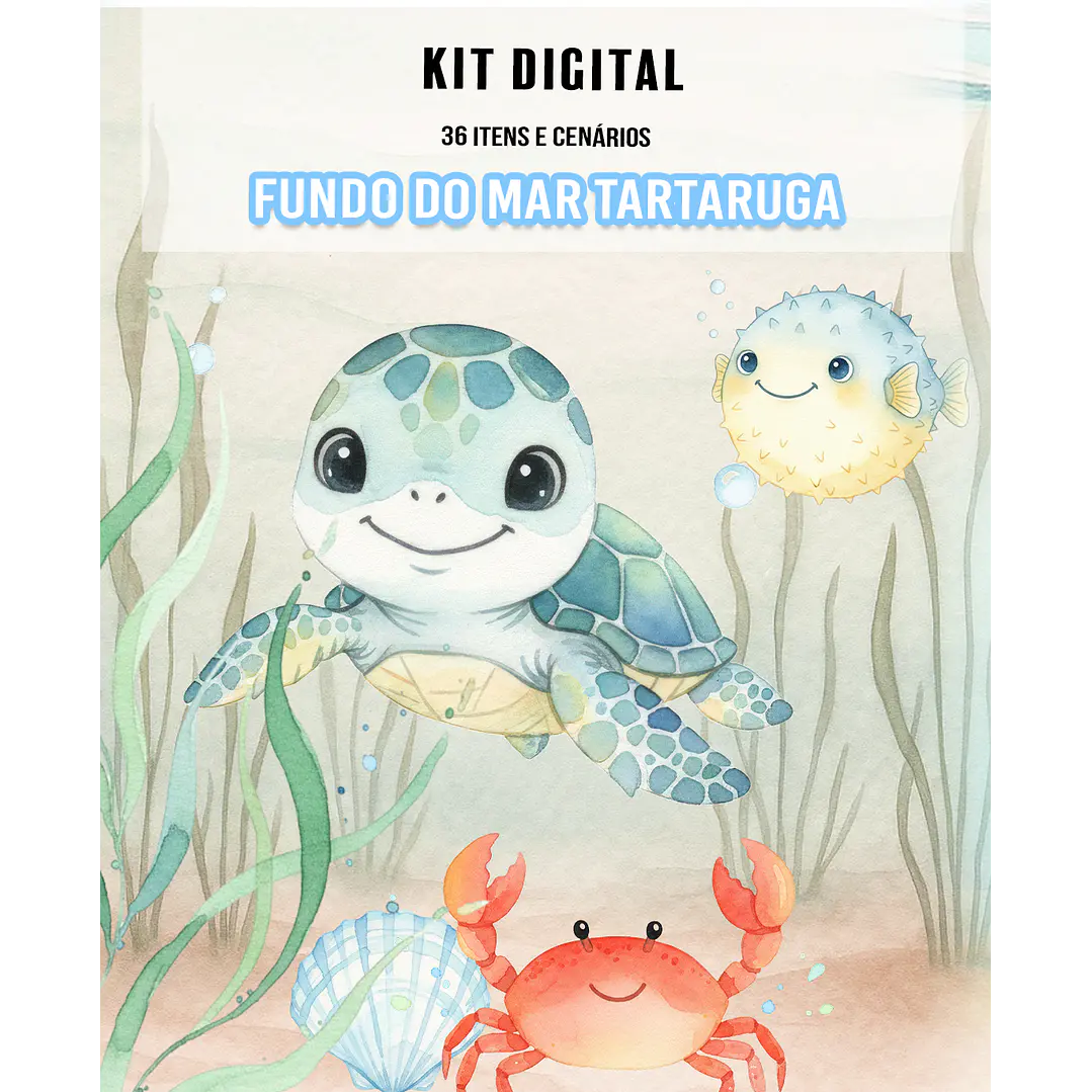 Kit Digital Fundo do Mar Tartaruga Arquivos em Png 1
