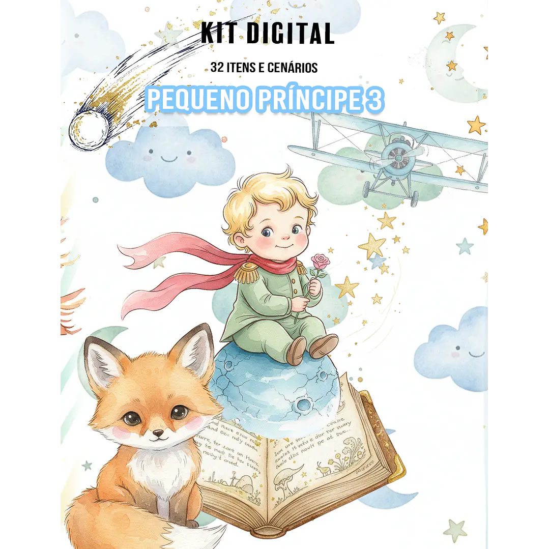Kit Digital Pequeno Principe Aquarelado Arquivos em Png  1