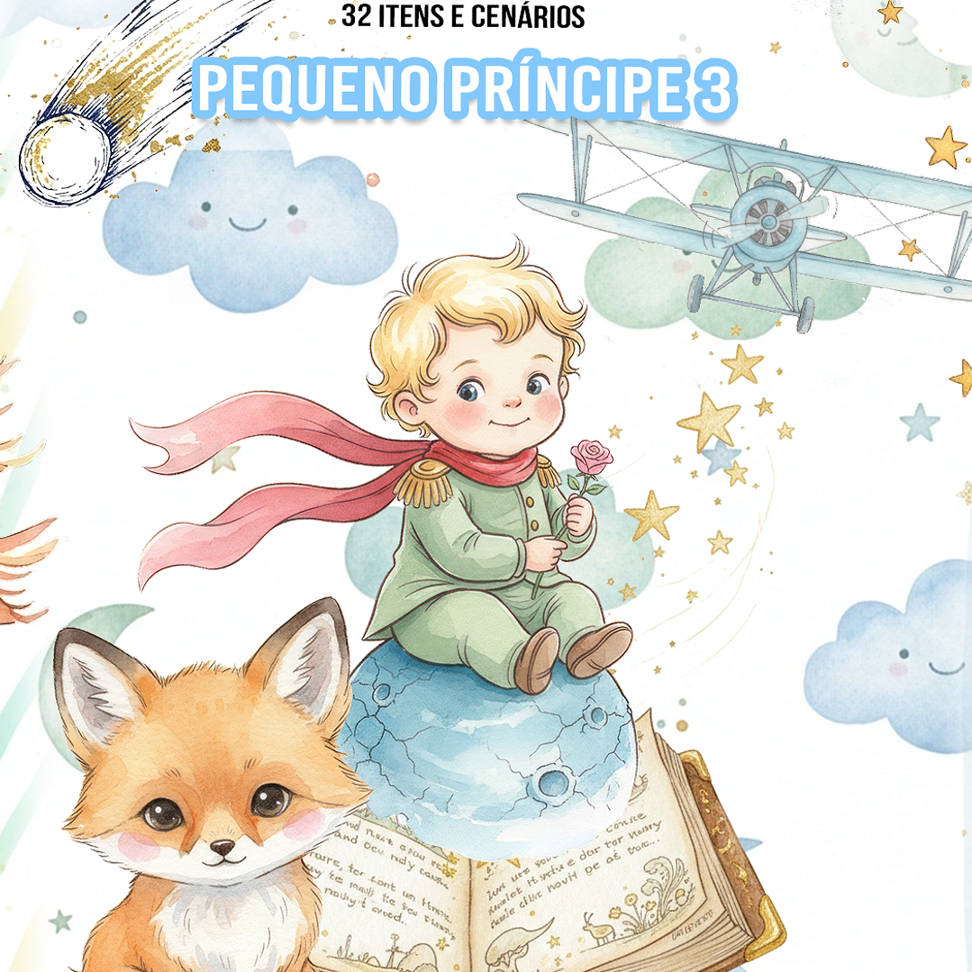 Kit Digital Pequeno Principe Aquarelado Arquivos em Png  1