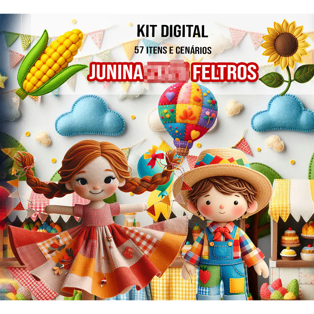 Kit Digital Festa Junina Feltro Arquivos em Png 1