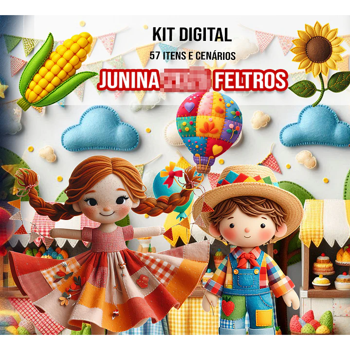 Kit Digital Festa Junina Feltro Arquivos em Png 1