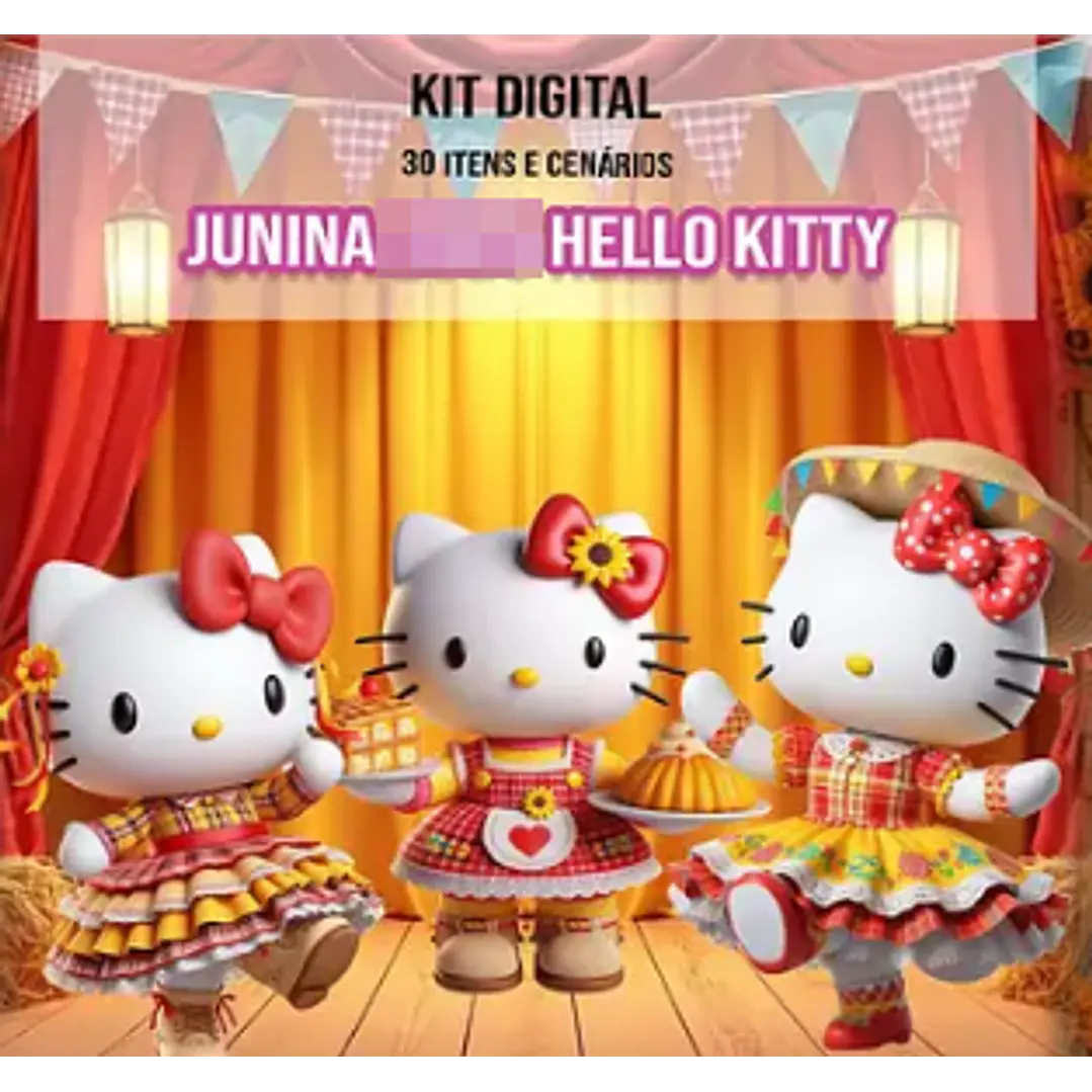 Kit Digital Festa Junina Hello Kitty Arquivos em Png 1