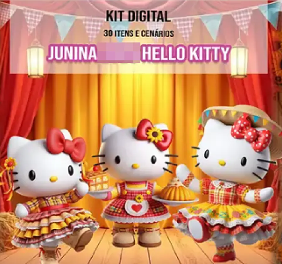 Kit Digital Festa Junina Hello Kitty Arquivos em Png 1
