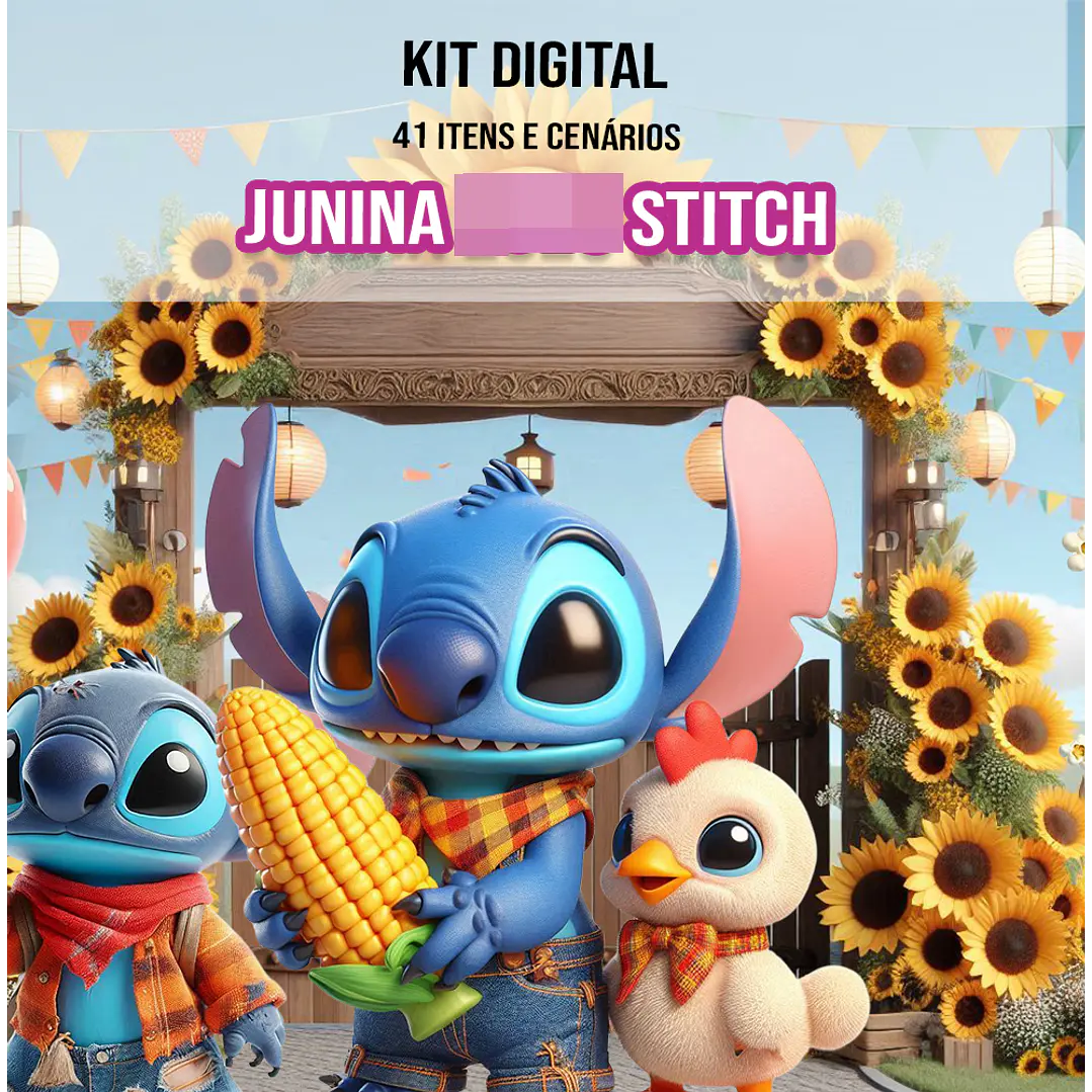 Kit Digital Festa Junina Stitch Arquivos em Png 1