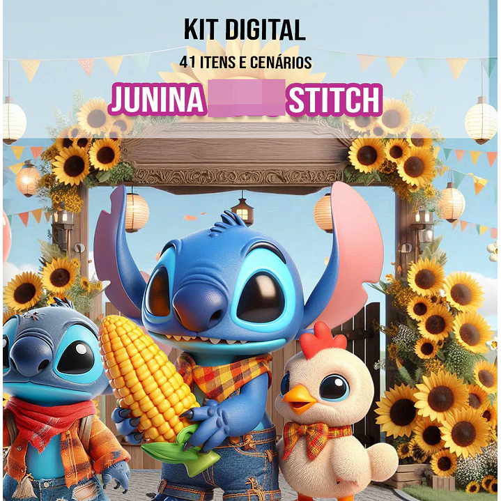 Kit Digital Festa Junina Stitch Arquivos em Png 1