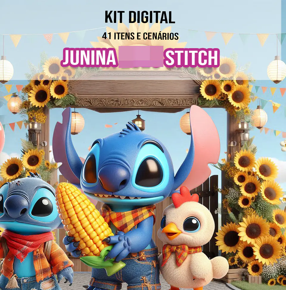 Kit Digital Festa Junina Stitch Arquivos em Png 1