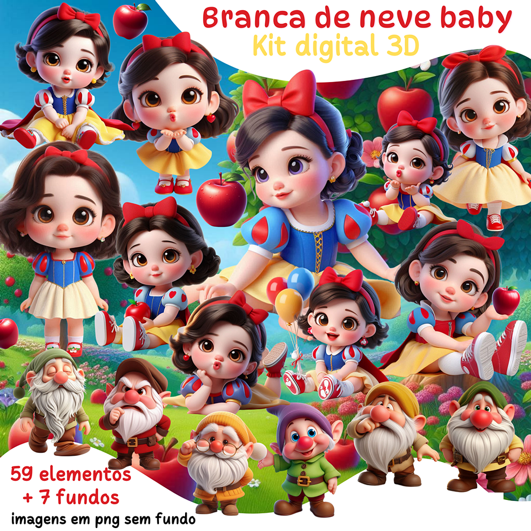 Kit Digital Branca de Neve 3D Arquivos em Png 1