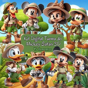 Kit Digital Mickey Safari 3d Arquivos em Png