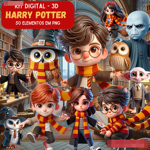 Kit Digital Harry Potter 3D Arquivos em Png 