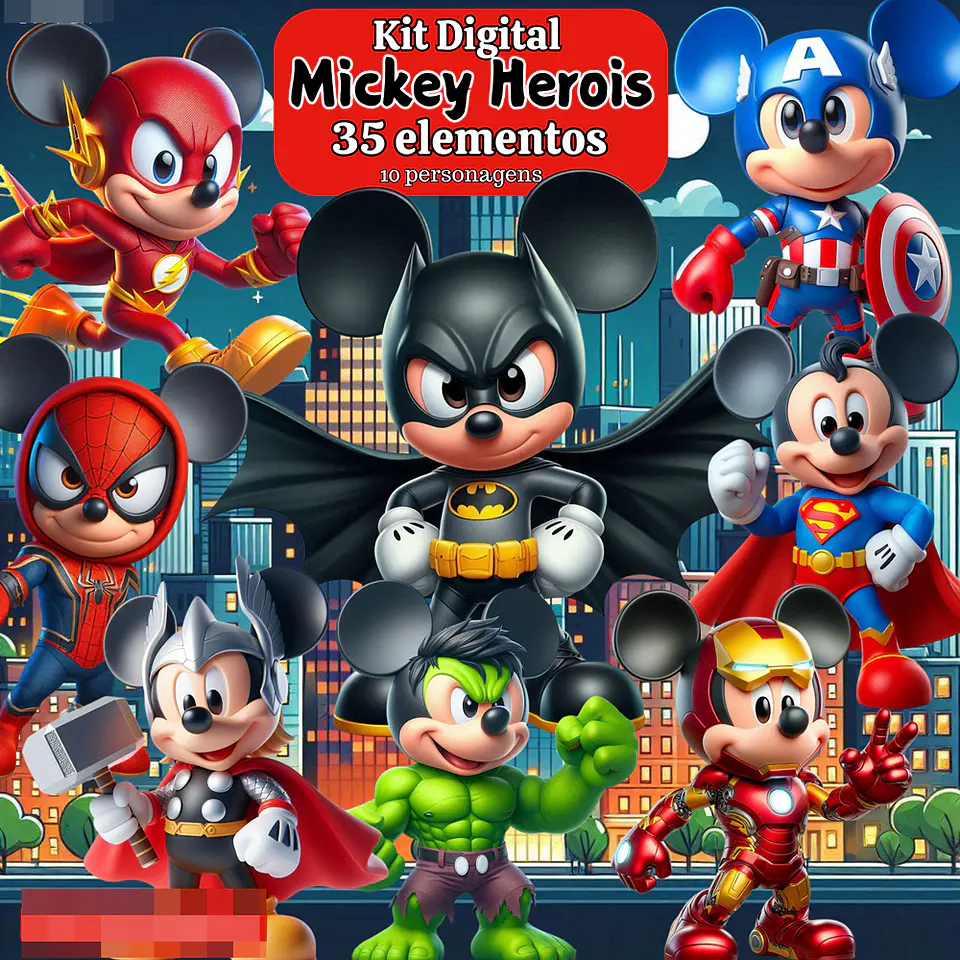 Kit Digital Mickey Herois 3D Arquivos em Png 1