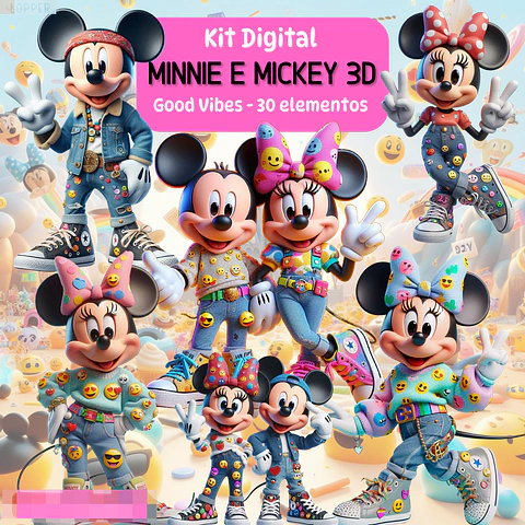 Kit Digital Minnie e Mickey Good Vibes 3D Arquivos em Png