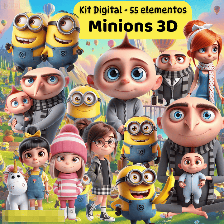 Kit Digital Minions 3d Arquivos em Png 1