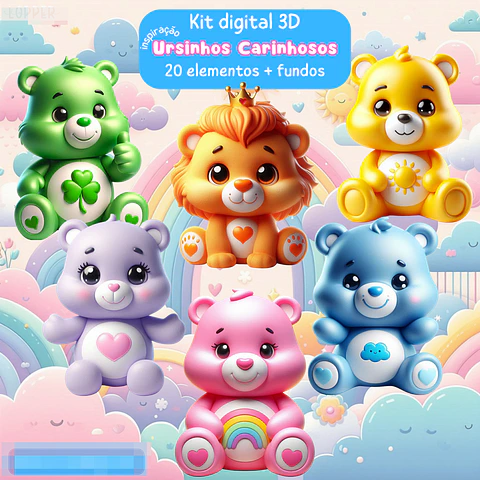 Kit Digital Ursinhos Carinhosos 3D Arquivos em Png