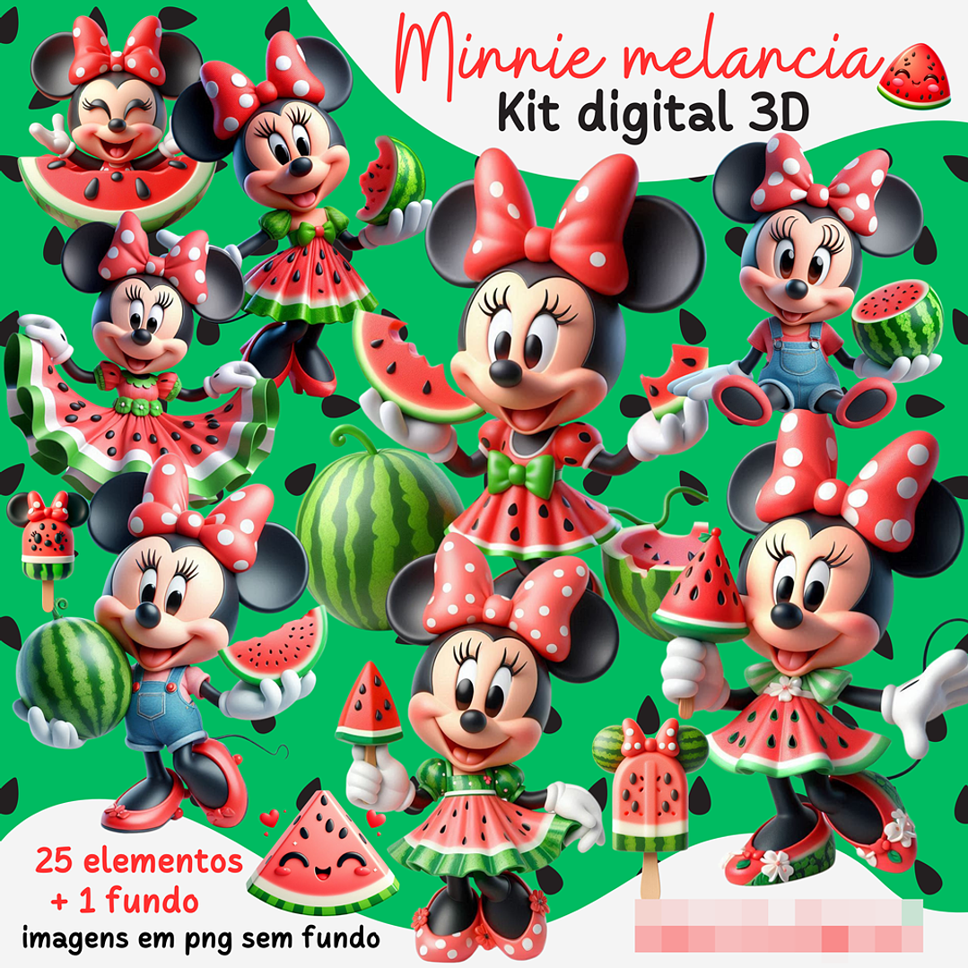 Kit Digital Minnie Melancia 3d Arquivos em Png 1