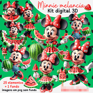 Kit Digital Minnie Melancia 3d Arquivos em Png