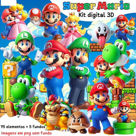 Kit Digital Super Mario 3d Arquivos em Png