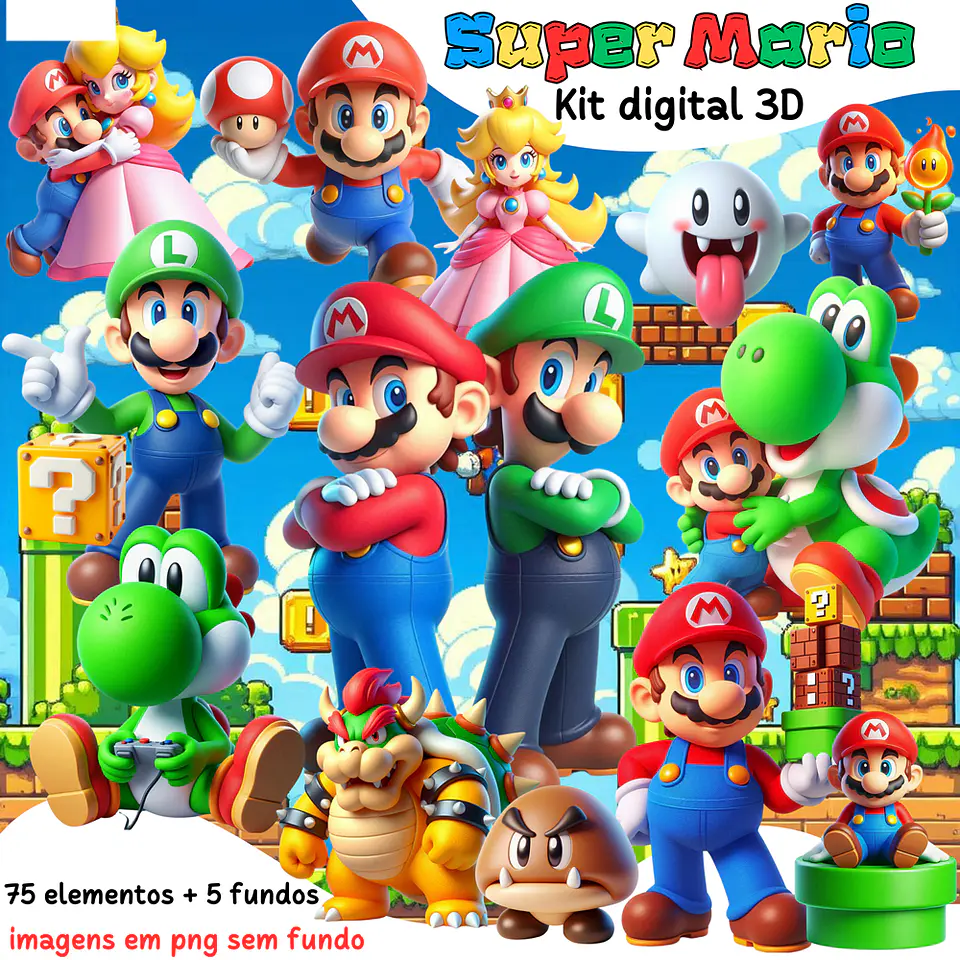 Kit Digital Super Mario 3d Arquivos em Png 1