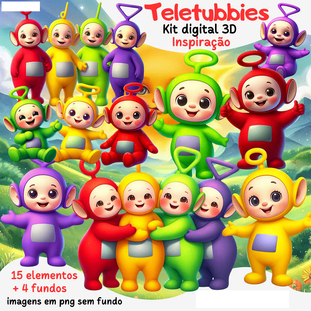 Kit Digital Teletubbies aquerela Arquivos em Png 1
