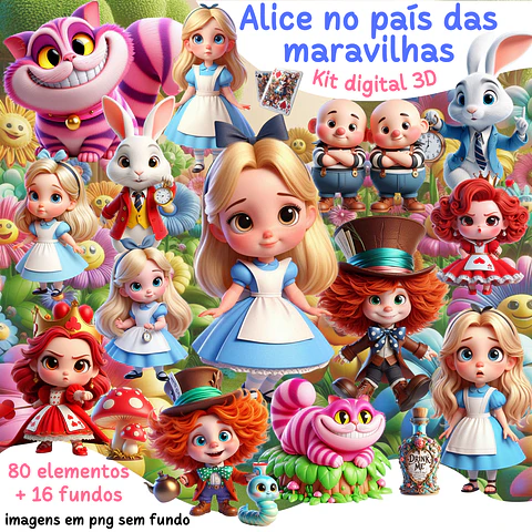 Kit Digital Alice no Pais das Maravilhas Arquivos em Png