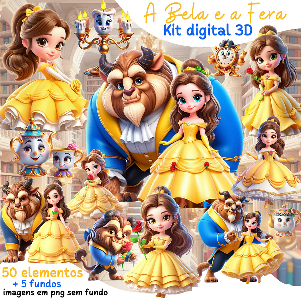 Kit Digital A Bela e a Fera Arquivos em Png 1