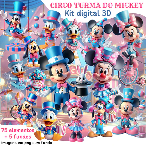 Kit Digital Circo turma do Mickey 3D Arquivos em Png